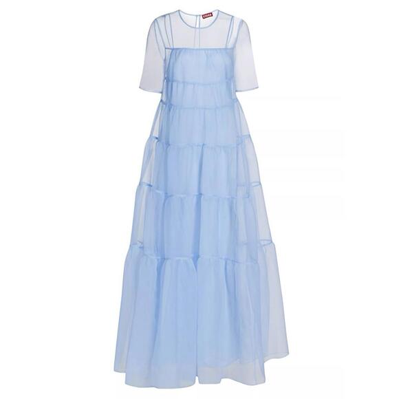 NWT Staud Hyacinth Organza Tiered Dress Maxi French Blue Ilana Calluna Small - Picture 6 of 10